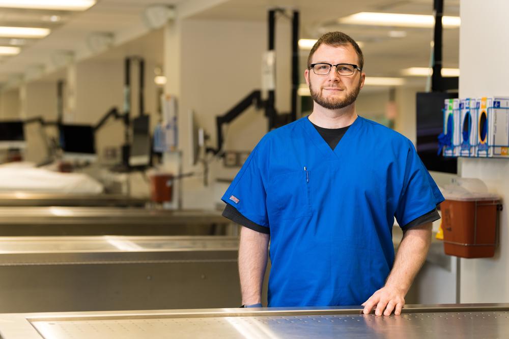 An image of Dan Schlegel in the OUWB anatomy lab